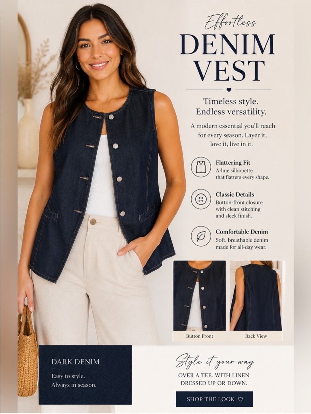 Like New ~ Women’s Dark Indigo Denim Vest ~ Size 1XL